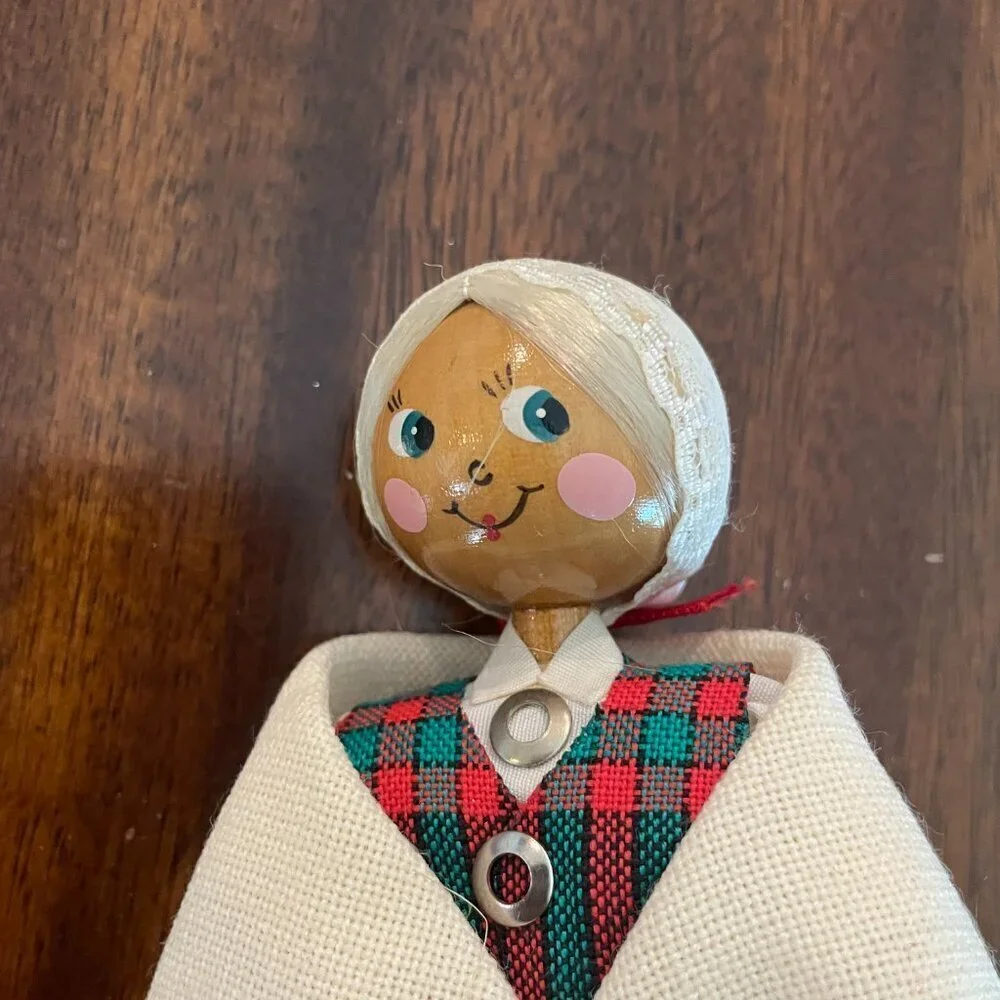 Russian Wooden round head Grandma doll figure collectible 8